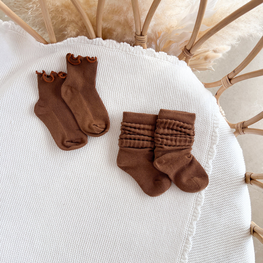 Chocolate Brown Socks (Frill or Scrunch)
