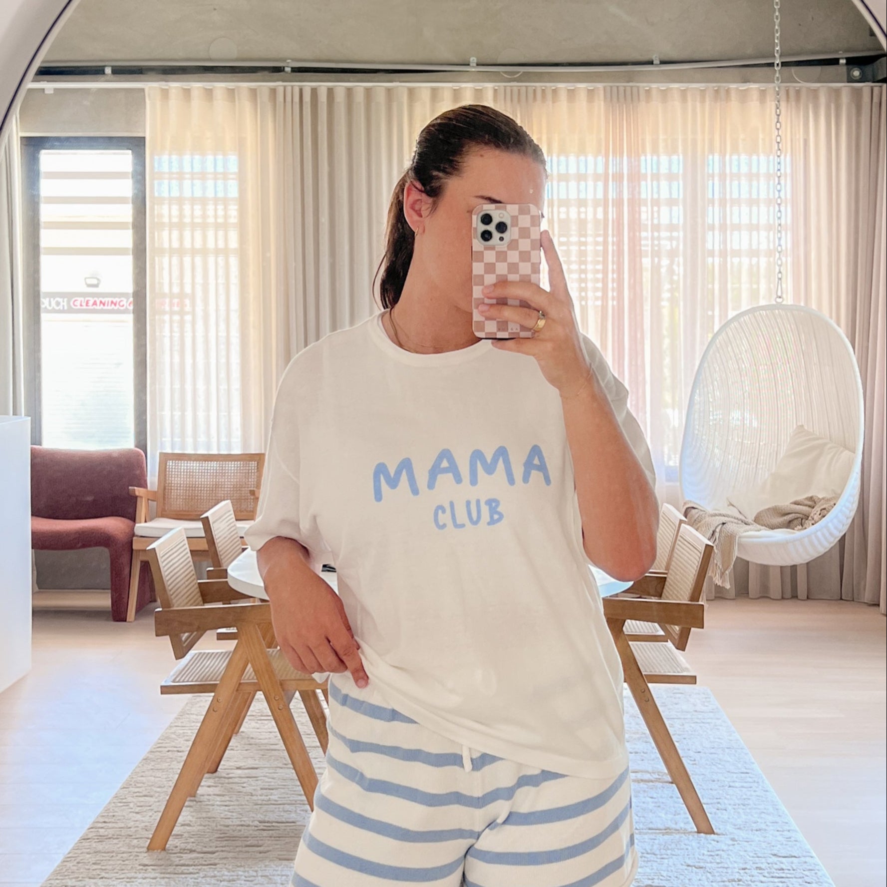 'Mama Club' Tee - White &amp; Blue