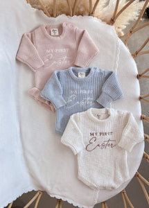 'My First Easter' Long Sleeve Knit Romper - Cloud