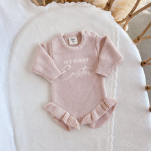 Load image into Gallery viewer, &#39;My First Easter&#39; Long Sleeve Frill Knit Romper - Pink Lemonade