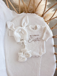 'My First Easter' Long Sleeve Knit Romper - Cloud