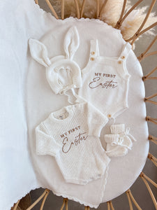 'My First Easter' Long Sleeve Knit Romper - Cloud