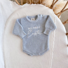 Load image into Gallery viewer, &#39;My First Easter&#39; Long Sleeve Knit Romper - Powder Blue