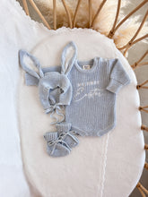 Load image into Gallery viewer, &#39;My First Easter&#39; Long Sleeve Knit Romper - Powder Blue
