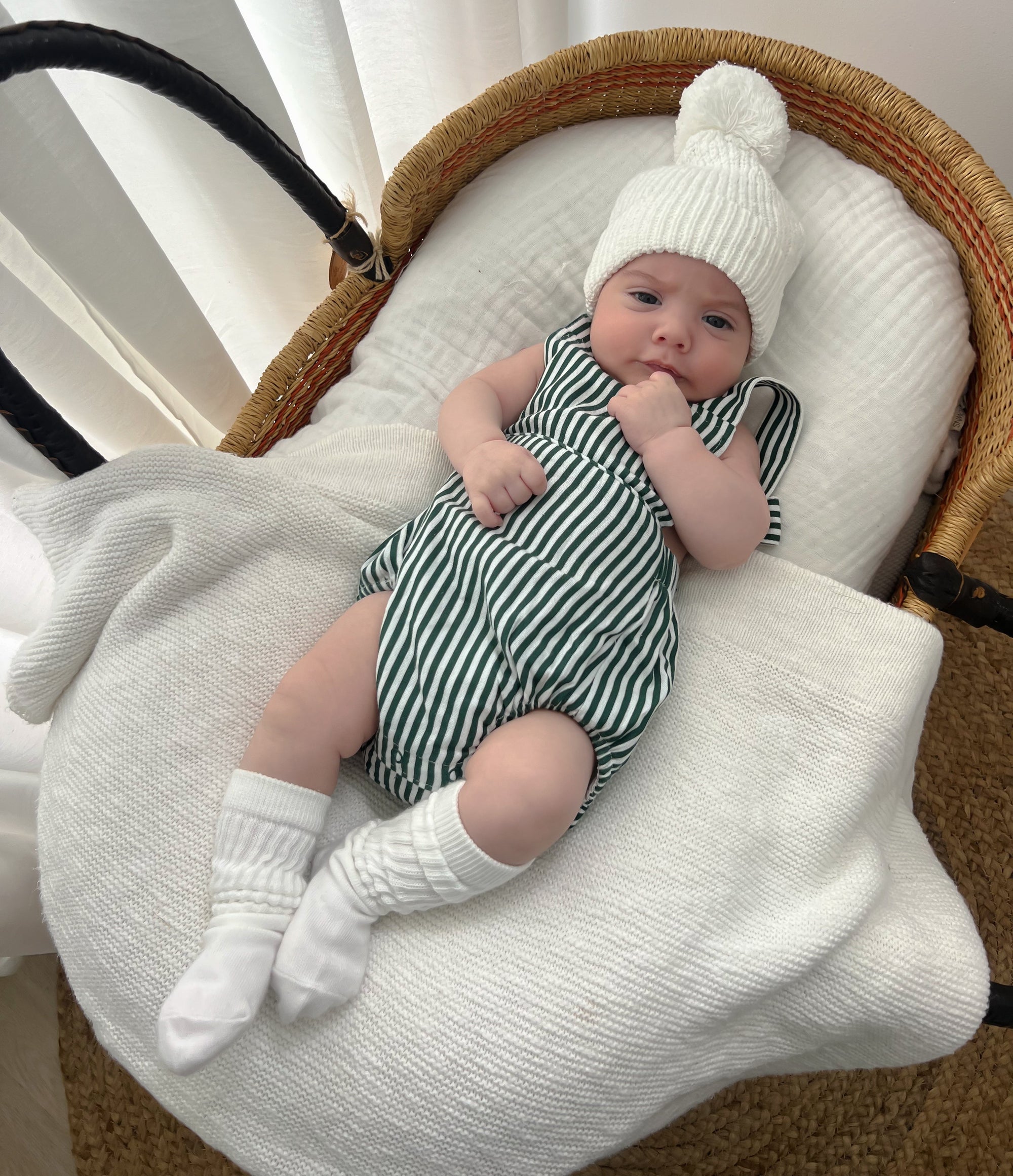 Candy Stripe Cross Back Romper in Green