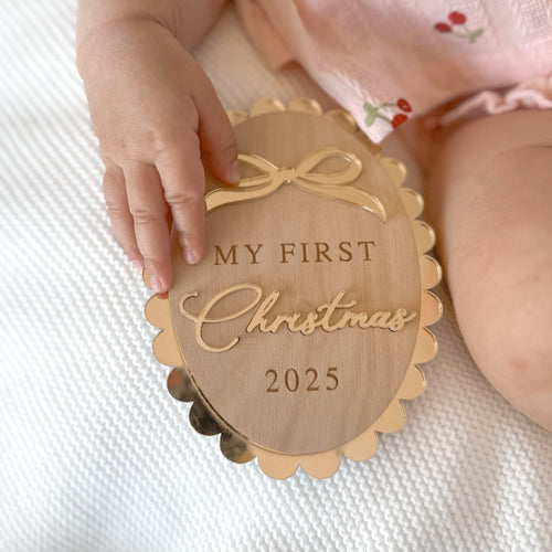 'My First Christmas 2025' Oval Acrylic Bow Plaque - Non-Personalised - PRE ORDER - Est. Dispatch End of September