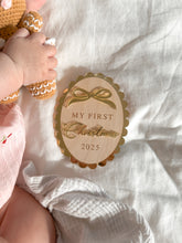 Load image into Gallery viewer, &#39;My First Christmas 2025&#39; Oval Acrylic Bow Plaque - Non-Personalised - PRE ORDER - Est. Dispatch End of September