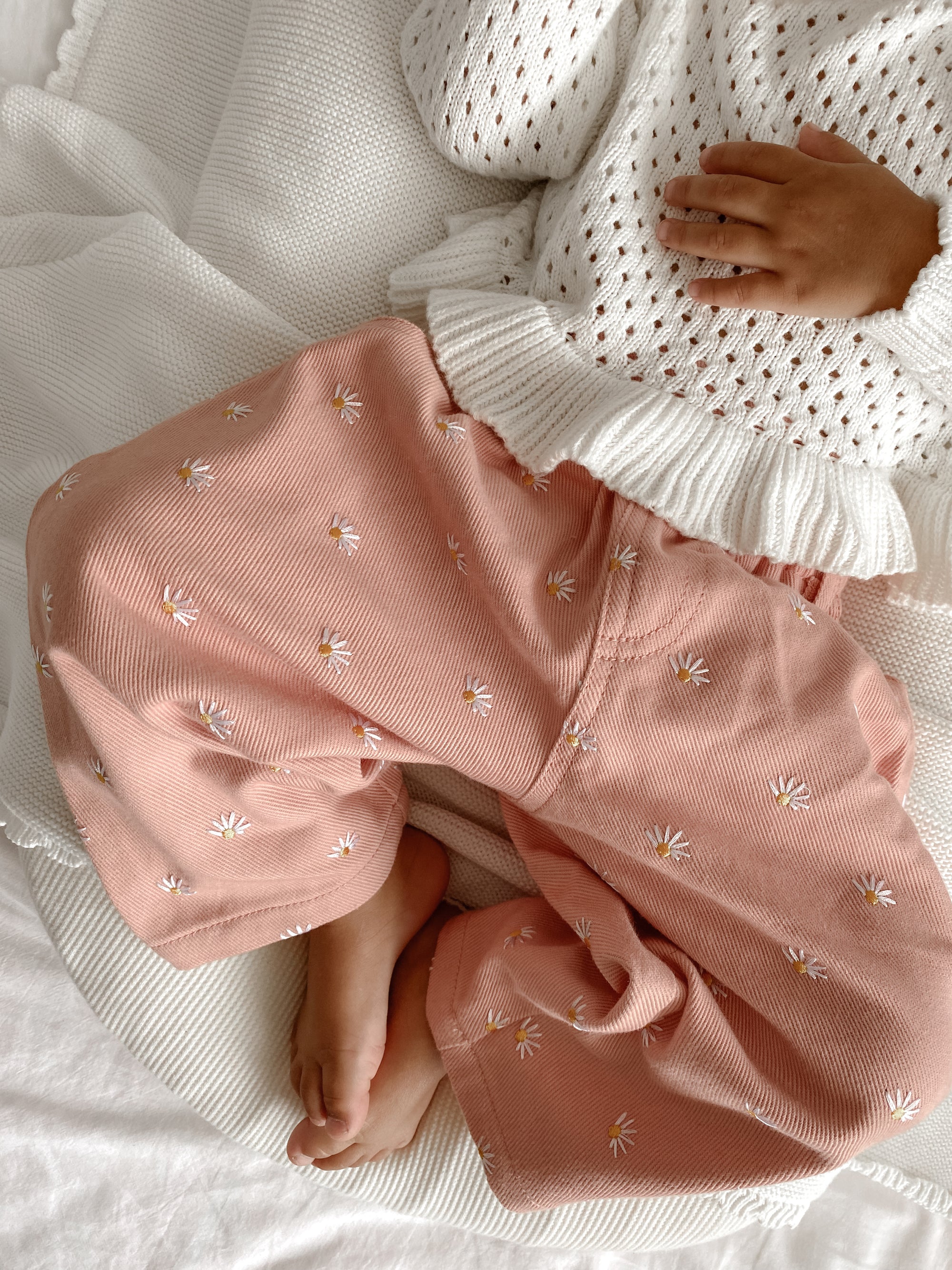 Crochet Long Sleeve Frill Top - Milk