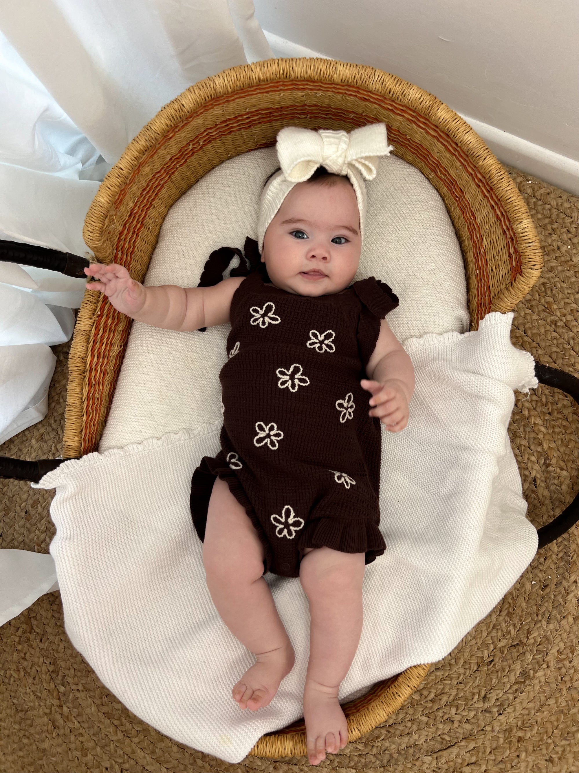 Singlet Daisy Frill Knit Romper - Espresso