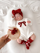 Load image into Gallery viewer, Red Bow Long Sleeve Frill Leg Romper