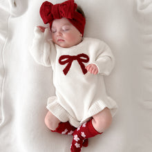 Load image into Gallery viewer, Red Bow Long Sleeve Frill Leg Romper