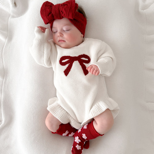 Red Bow Long Sleeve Frill Leg Romper