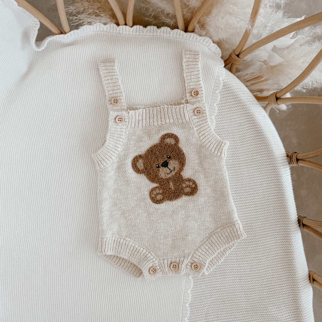 Bear Singlet Knit Romper - Honey