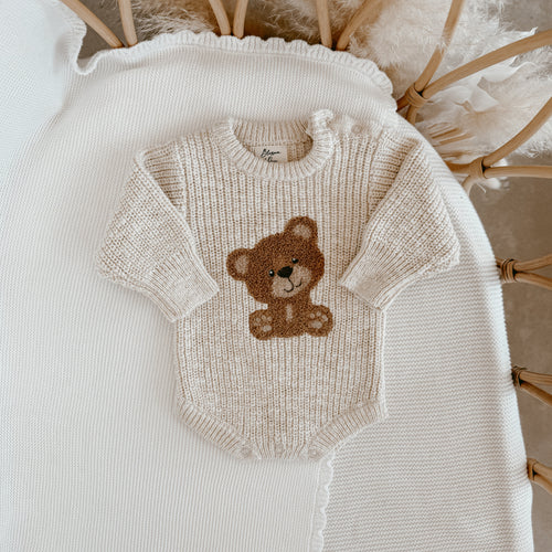 Bear Chunky Knit Romper - Honey