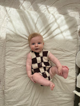 Load image into Gallery viewer, Espresso Check Knit Romper