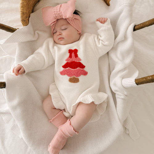 Pink Tree Long Sleeve Frill Leg Romper
