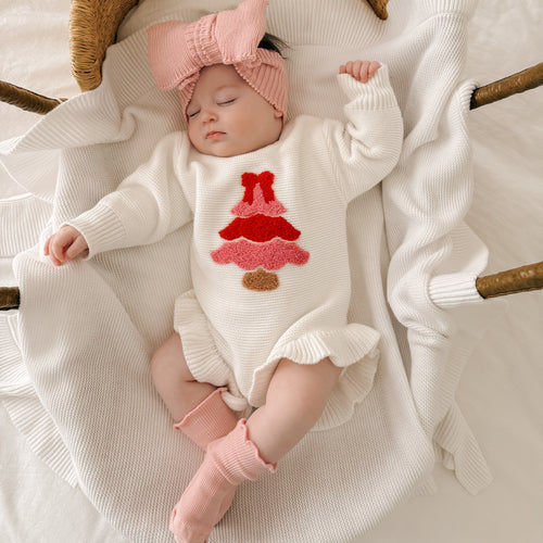 Pink Tree Frill Leg Romper, Topknot & Sock Bundle