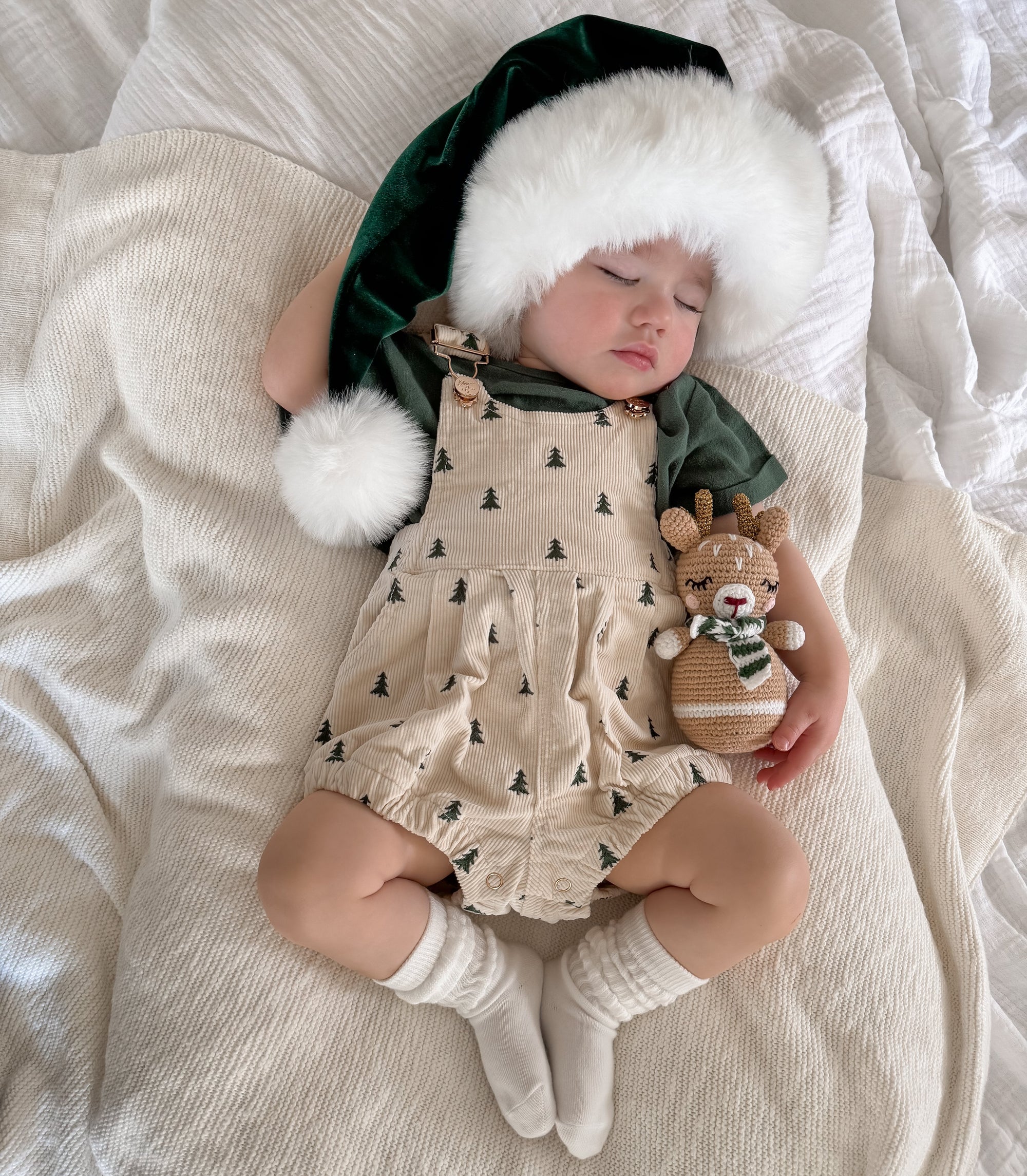 Corduroy Overall Romper - Christmas Tree