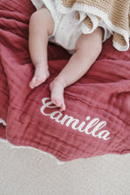 Load image into Gallery viewer, Heritage Muslin Blanket - Burgundy with Lace Trim