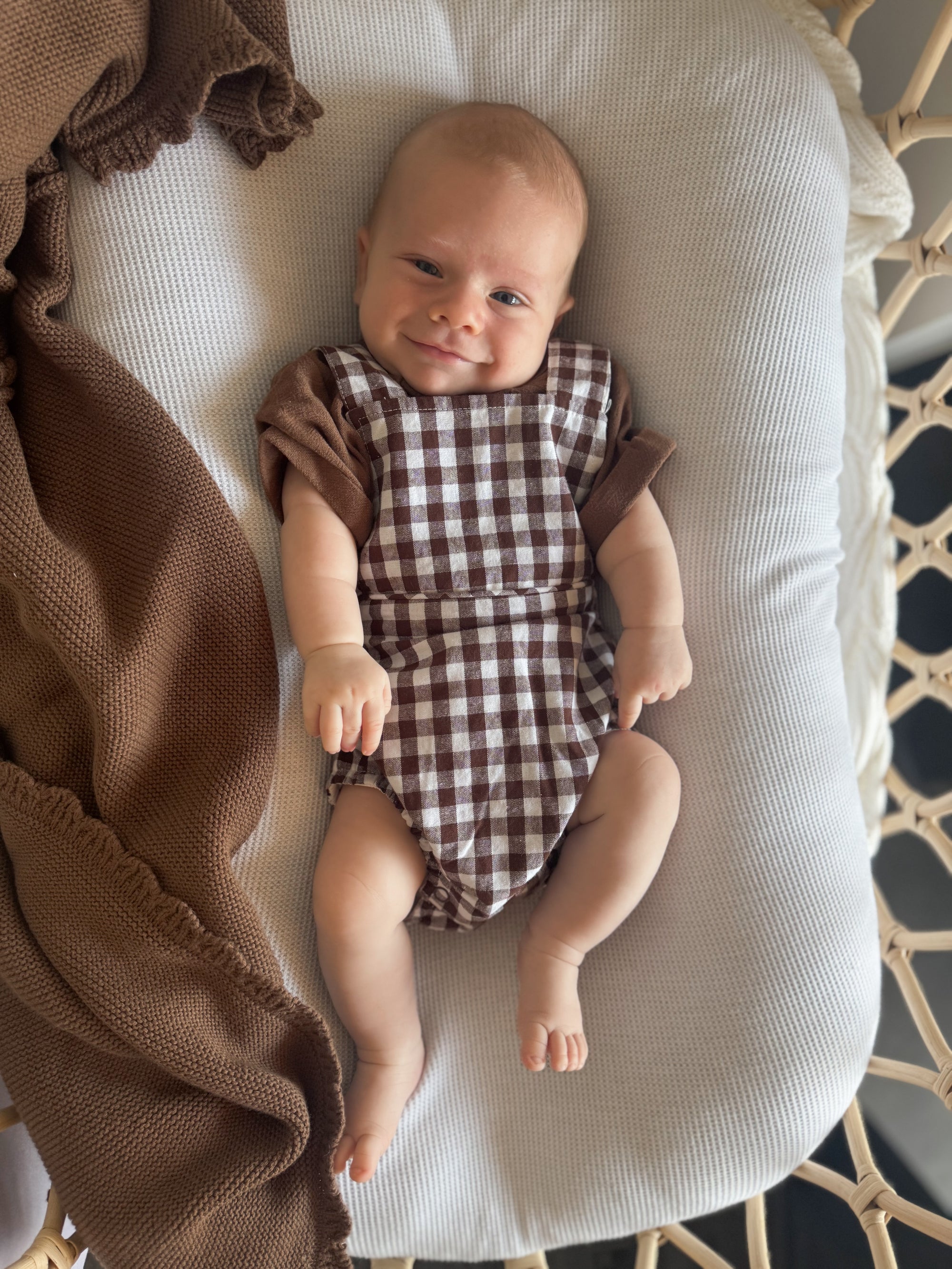 Cocoa Gingham - Cross Back Romper