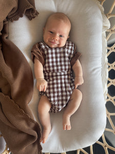 Cocoa Gingham - Cross Back Romper