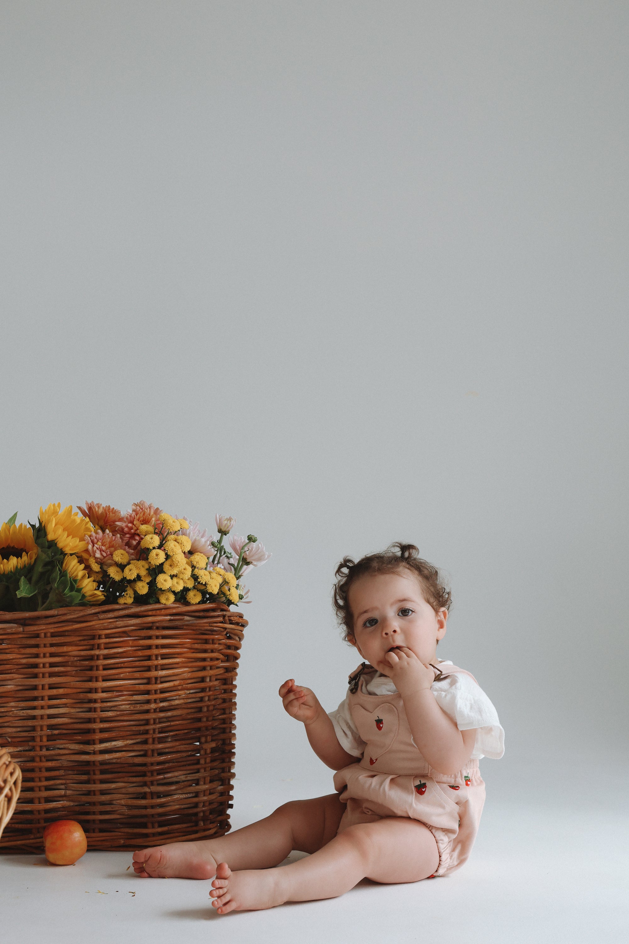 Denim Overall Romper - Strawberry Dreams