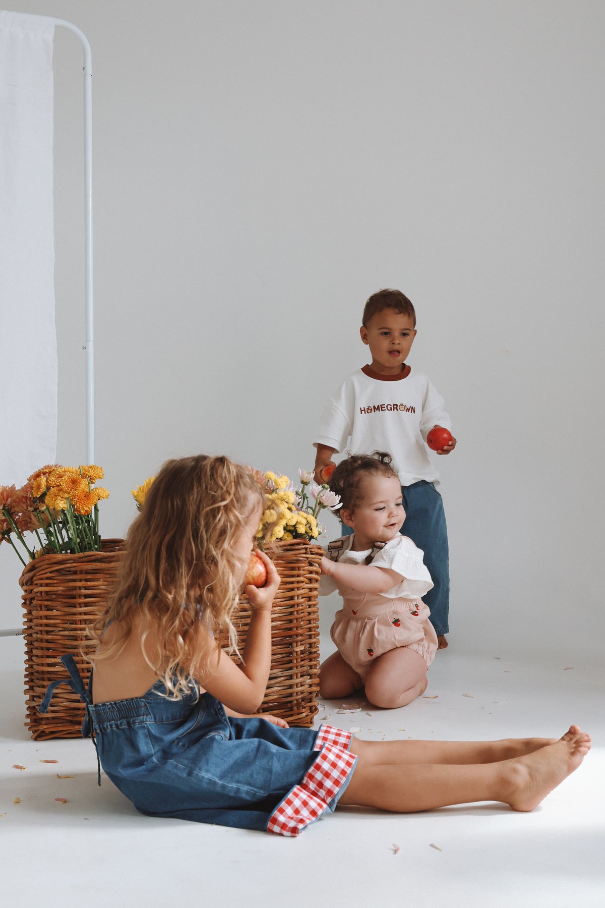 Denim Overall Romper - Strawberry Dreams