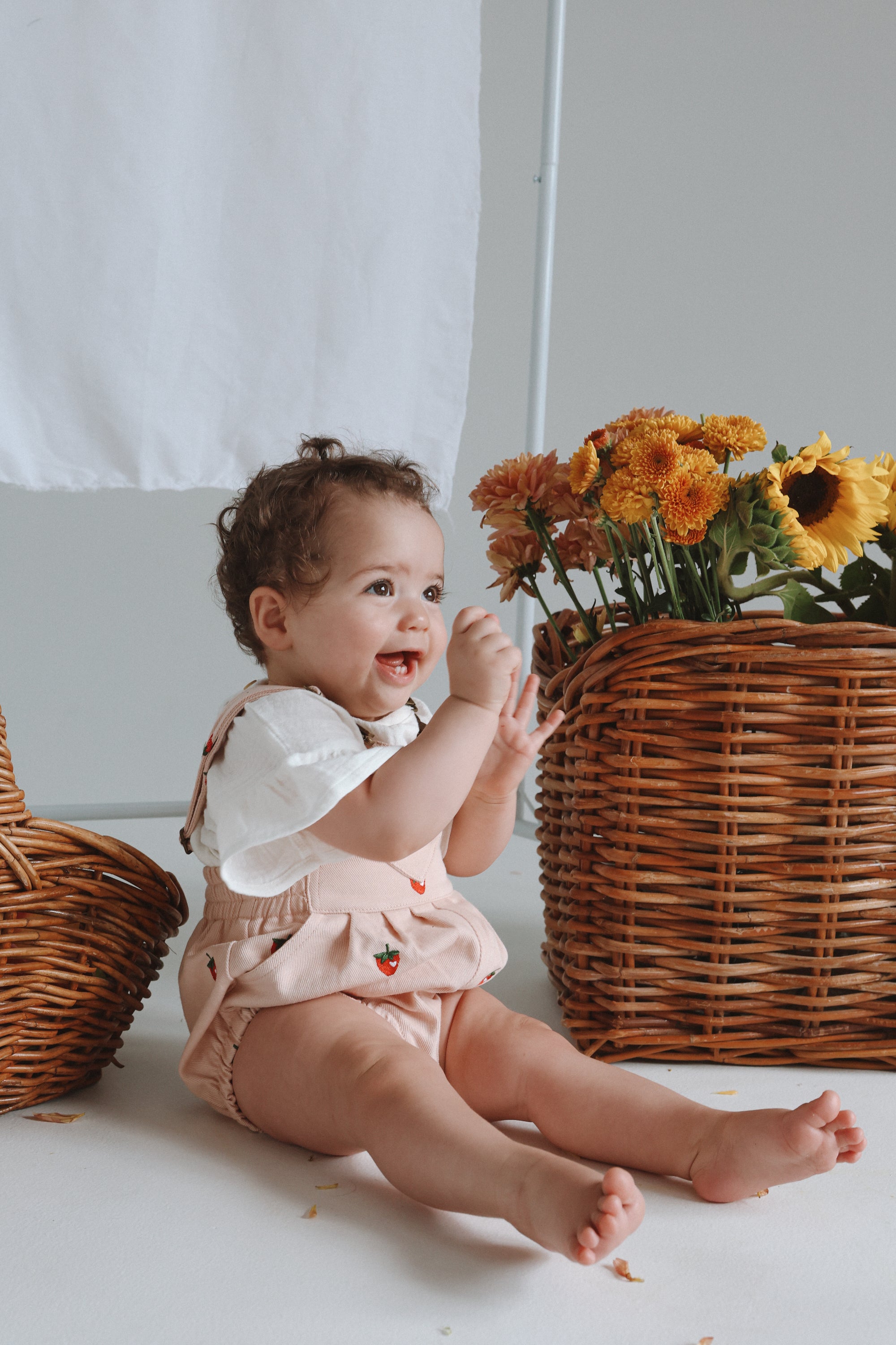 Denim Overall Romper - Strawberry Dreams