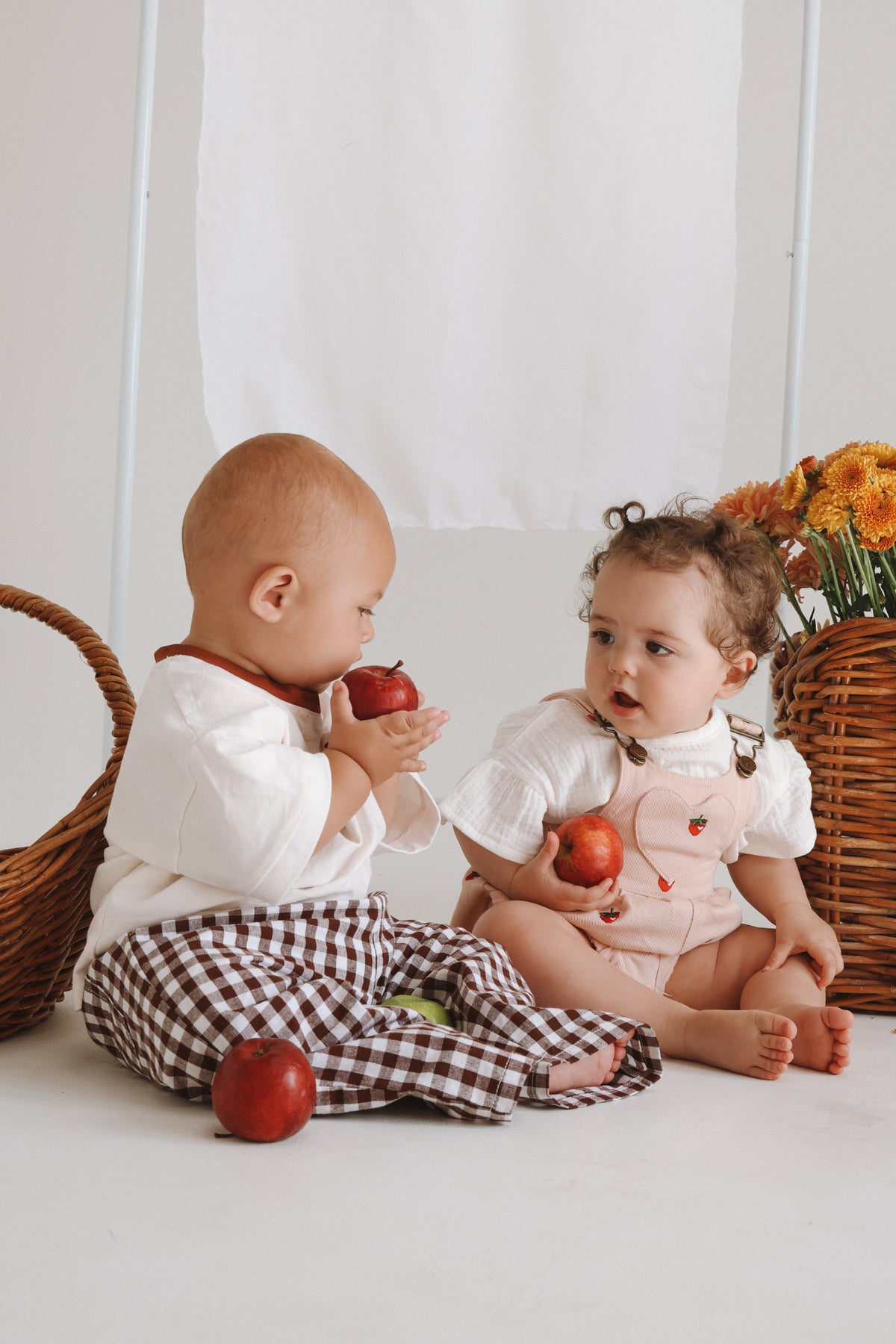 Denim Overall Romper - Strawberry Dreams