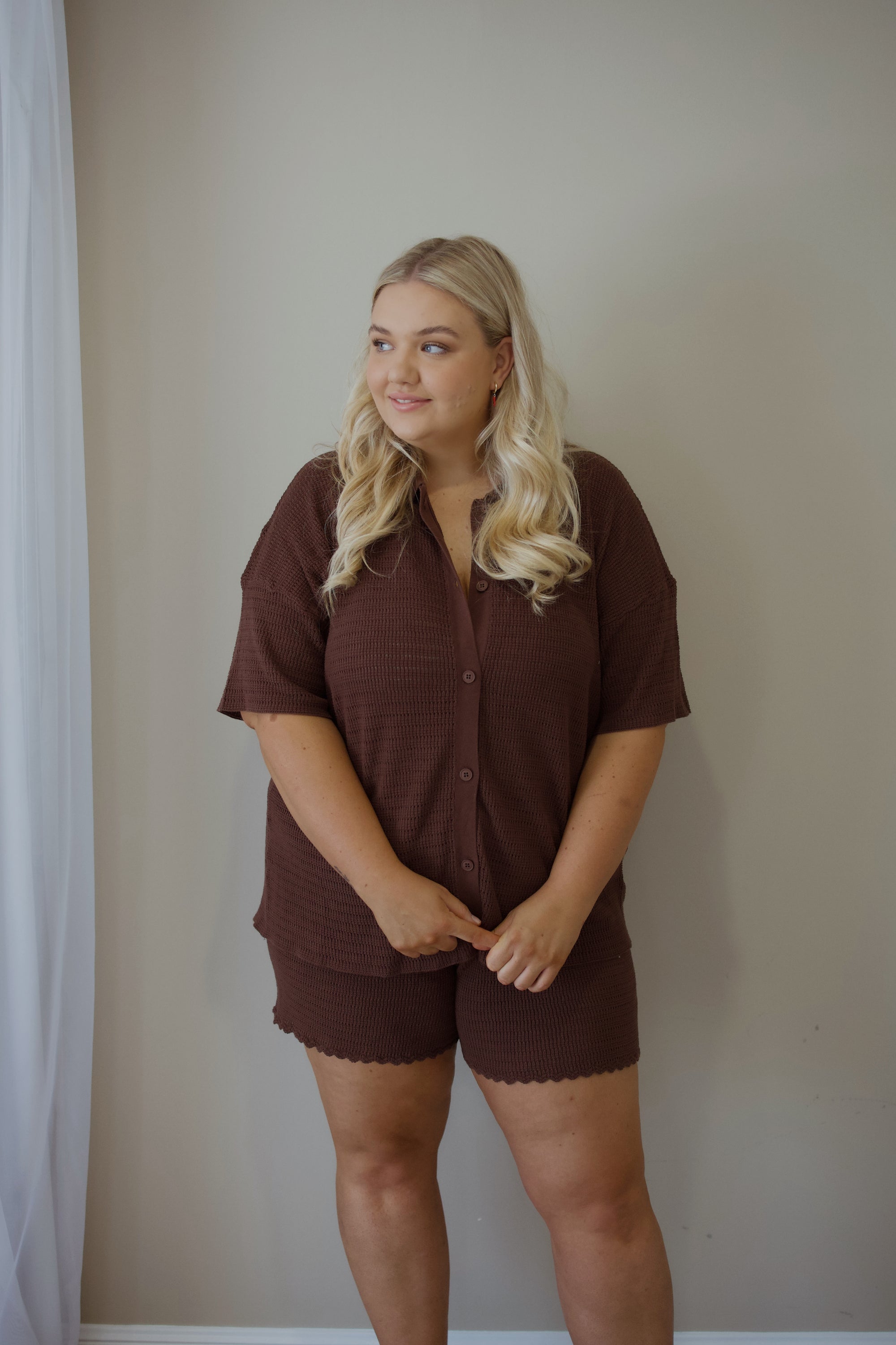 Ladies Knit Button Up - Espresso