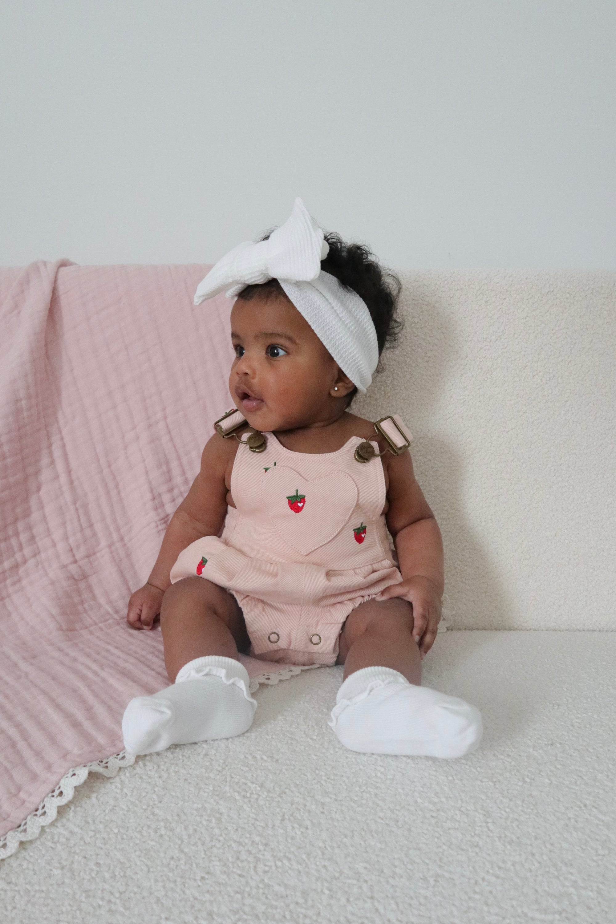 Denim Overall Romper - Strawberry Dreams
