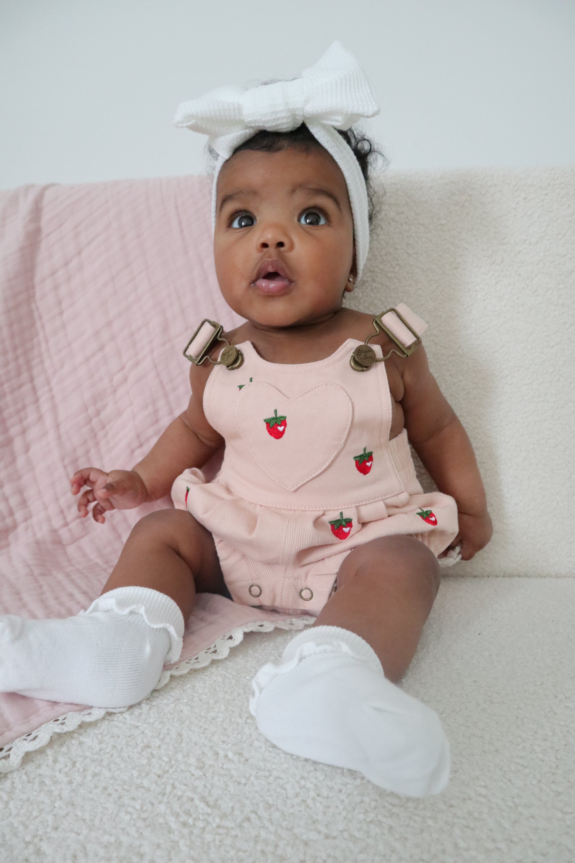 Denim Overall Romper - Strawberry Dreams