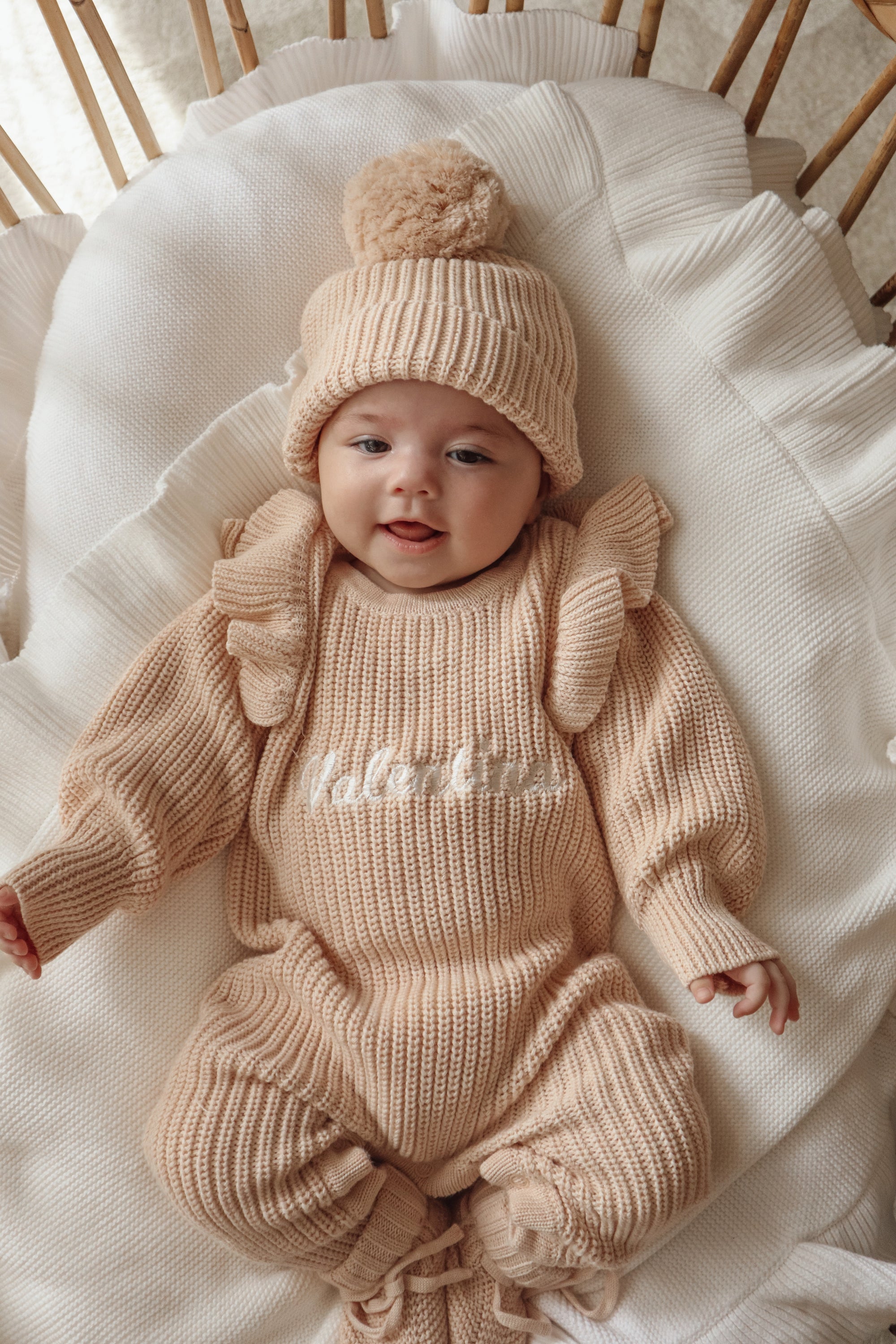 Frankie Shoulder Flutter Knit Romper &amp; Beanie Bundle - Pink Lemonade