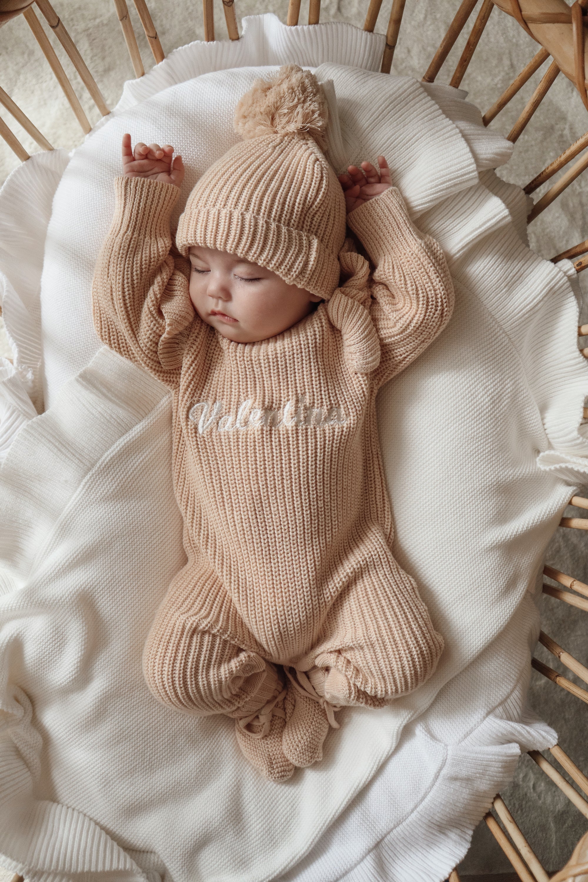 Frankie Shoulder Flutter Knit Romper &amp; Beanie Bundle - Pink Lemonade