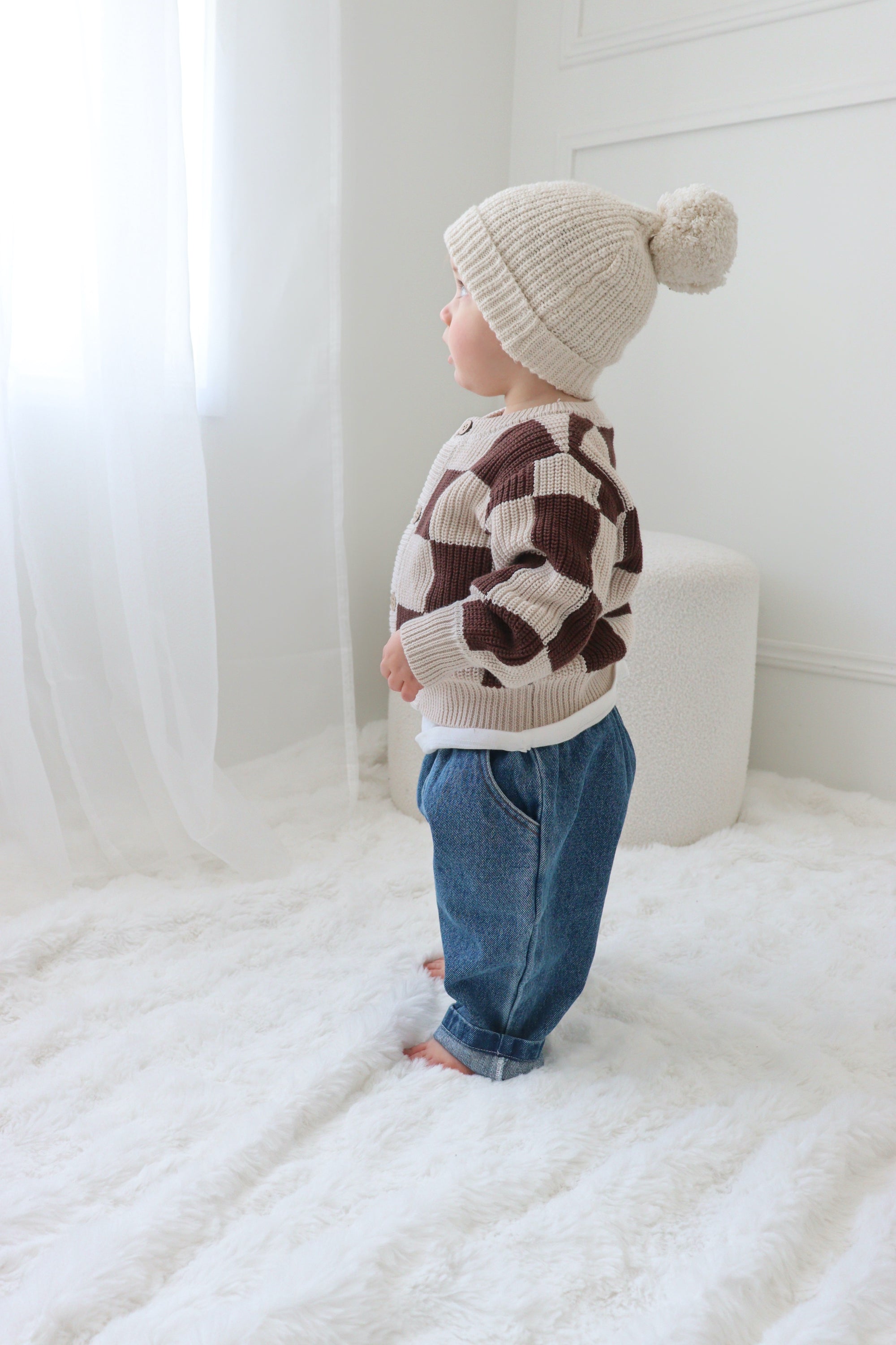 Checkered Knit Cardigan