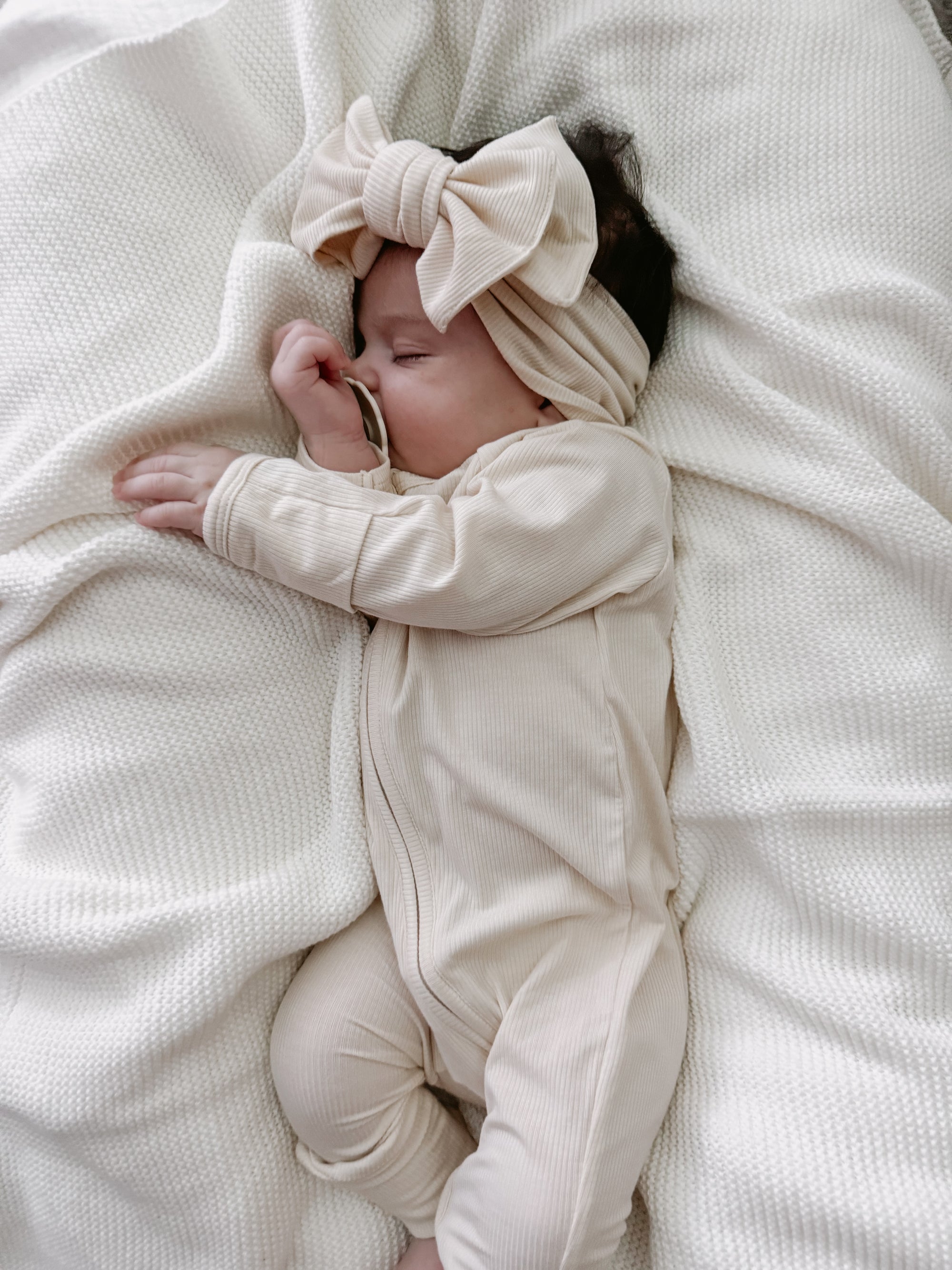 SALE Ribbed Bamboo Zip Growsuit - Vanilla