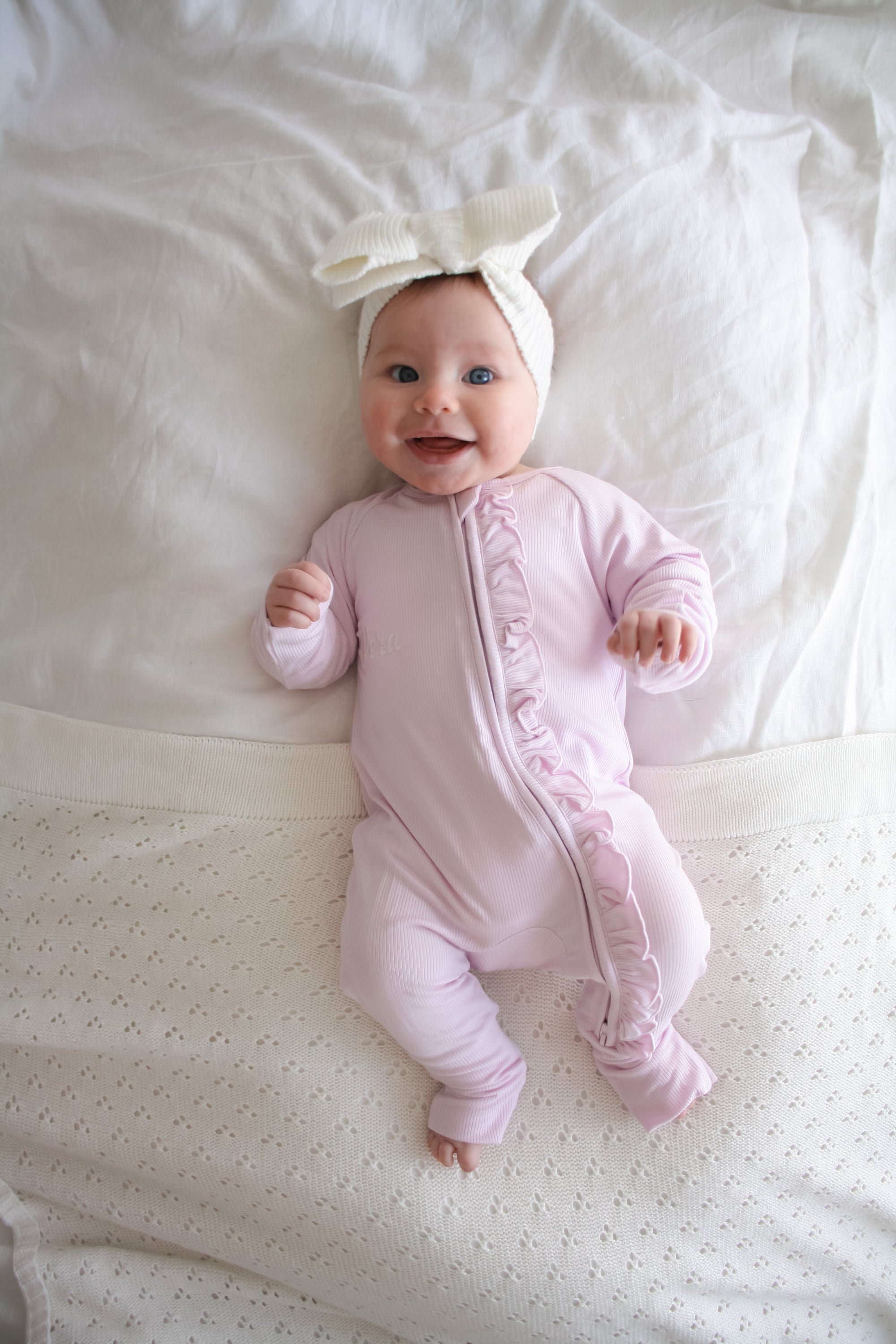 SALE Ribbed Frill Bamboo Zip Growsuit - Violet Purple
