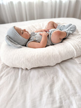 Load image into Gallery viewer, ‘My First Easter’ Singlet Knit Romper, Flopsy Bonnet &amp; Booties Bundle - Powder Blue