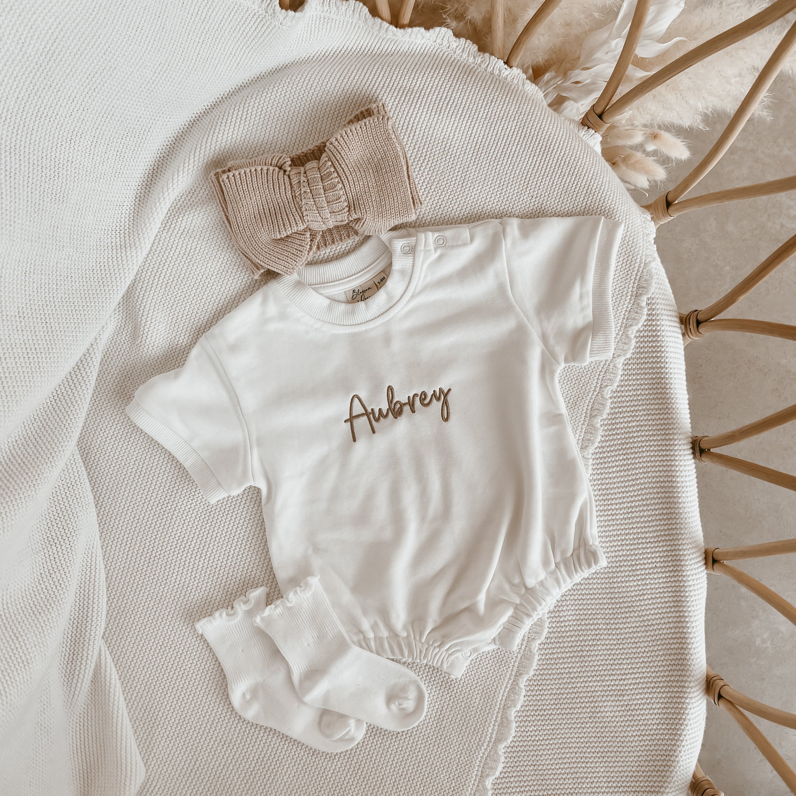 Short Sleeve Personalised Bubble Romper Milk – Blossom and Pear - Main Image