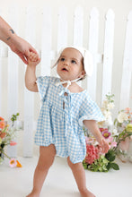 Load image into Gallery viewer, Bluebird Gingham Flutter Sleeve Romper (Pre Order Est. Dispatch Mid Feb)