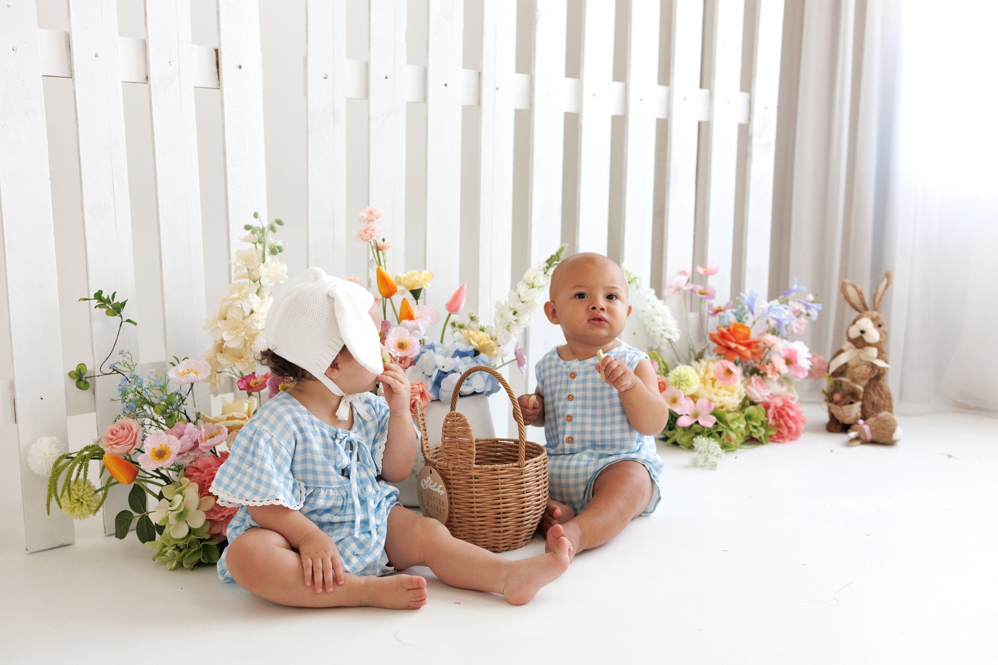Bluebird Gingham Flutter Sleeve Romper