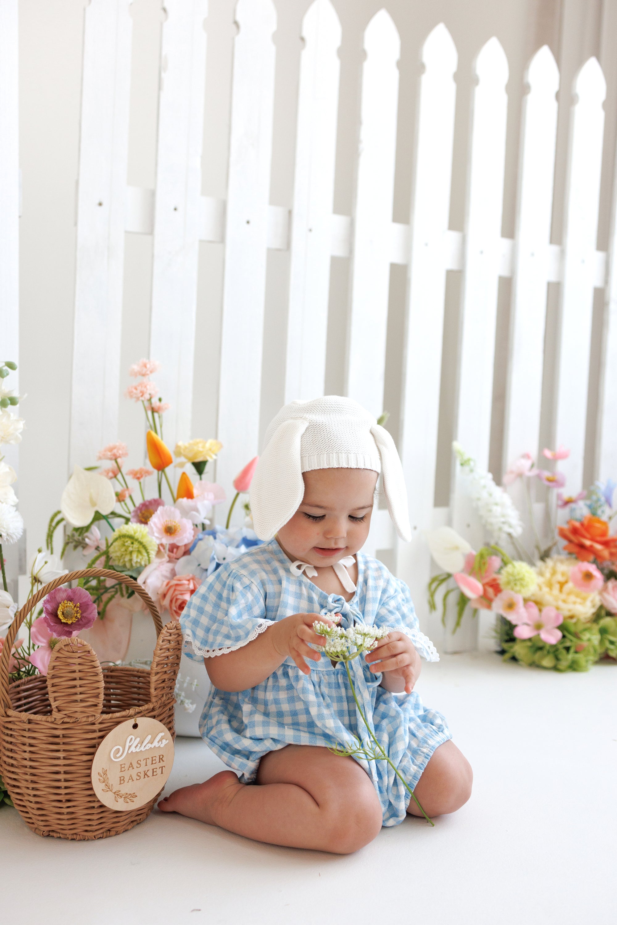 Bluebird Gingham Flutter Sleeve Romper