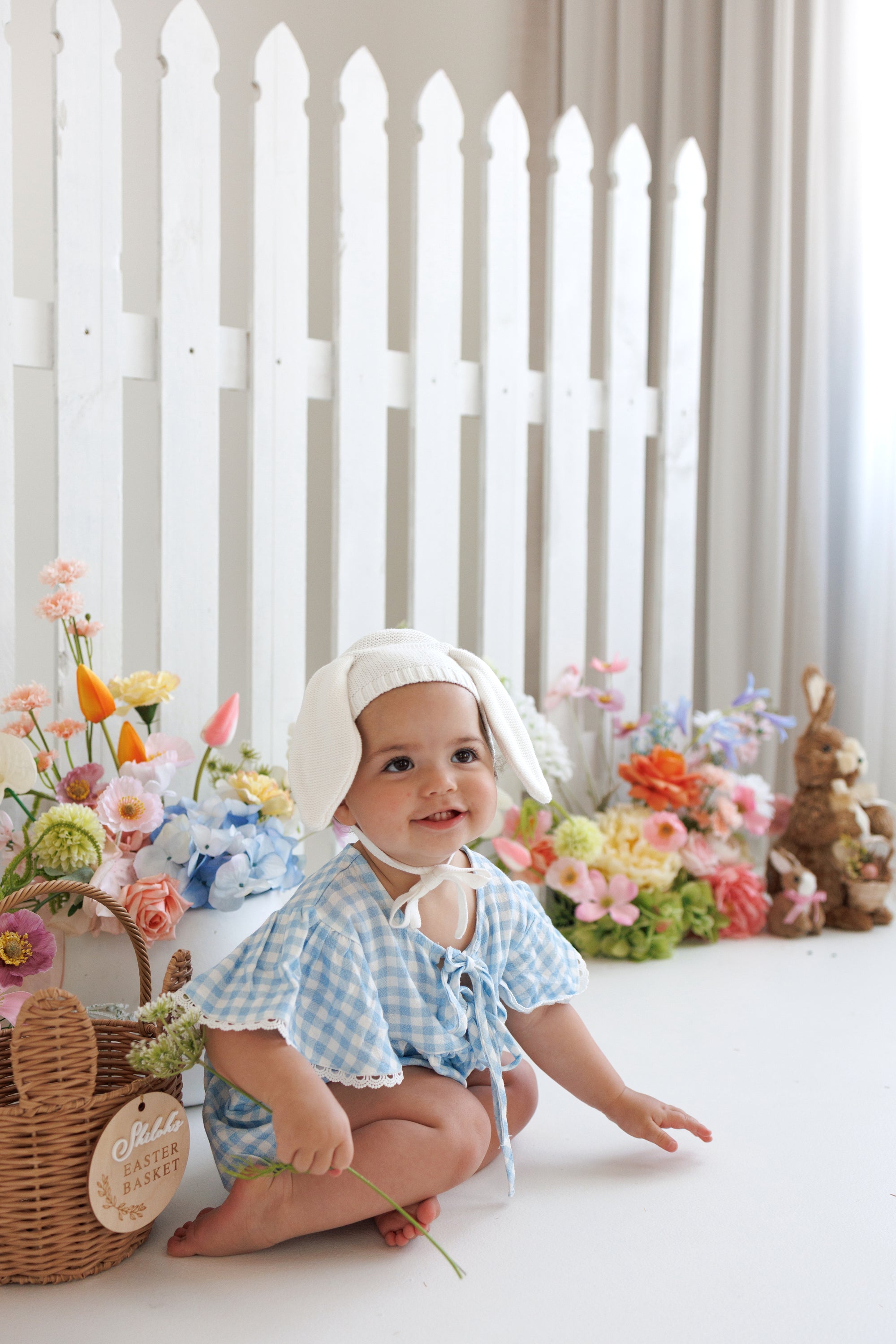 Bluebird Gingham Flutter Sleeve Romper
