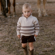 Load image into Gallery viewer, Quarter Zip Knit - Espresso Stripe