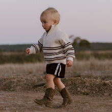 Load image into Gallery viewer, Quarter Zip Knit - Espresso Stripe