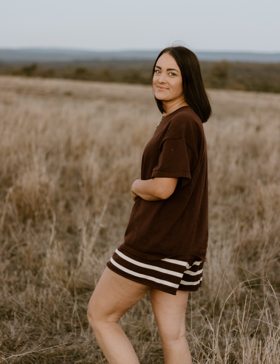 Ladies Knit Stripe Shorts - Brown