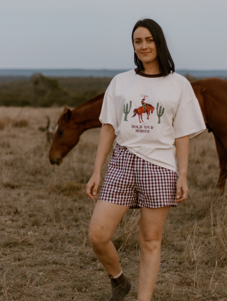 Ladies Cocoa Gingham Shorts