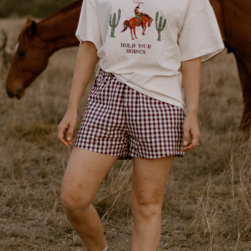 Ladies Cocoa Gingham Shorts