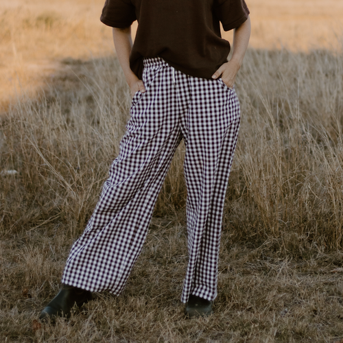 Ladies Cocoa Gingham Pants