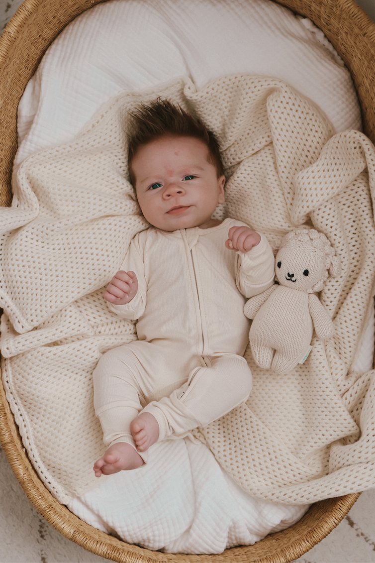 SALE Ribbed Bamboo Zip Growsuit - Vanilla